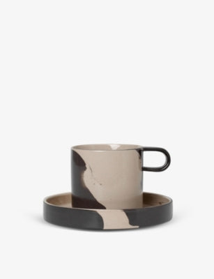 Ferm Living stoneware cup and saucer contrast-print 200ml, UK version