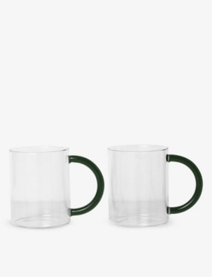 ferm LIVING contrast-colour handled glass mugs set of two (British brand)