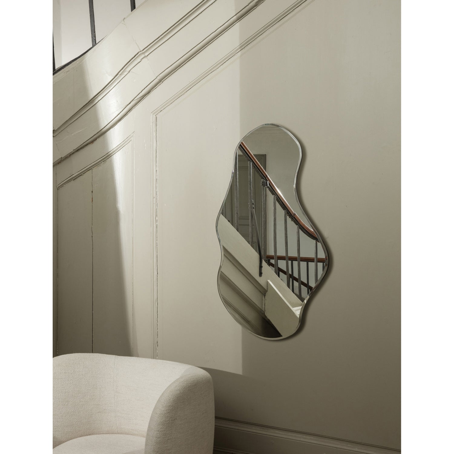 ferm LIVING organic-shaped chrome mirror 110cm, UK version