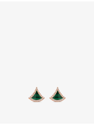 selfridges Bvlgari Divas' Dream 18ct rose-gold 0.1ct diamond and malachite earrings- Buy online at McGrocer