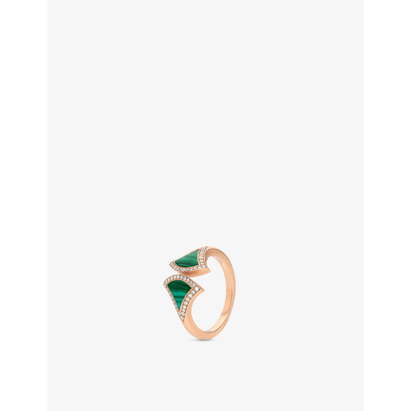 Divas' Dream 18ct rose gold, malachite, and 0.17ct round brilliant-cut diamond ring - 53mm