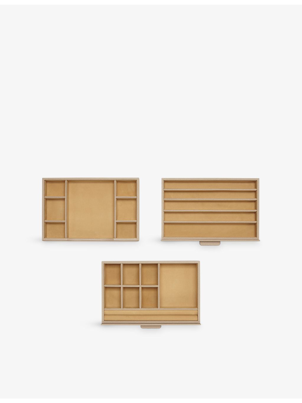Smythson Panama three-drawer cross-grain leather jewellery box (British brand)