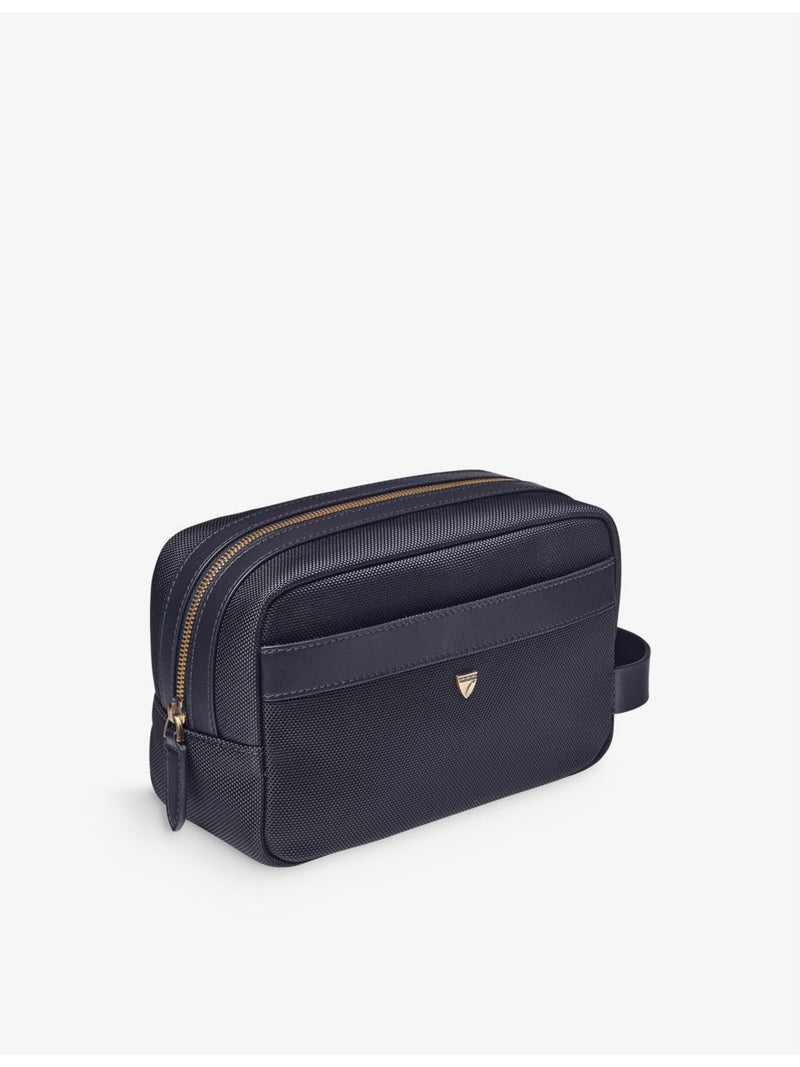 Aspinal of London logo-embellished zipped woven wash bag, UK version