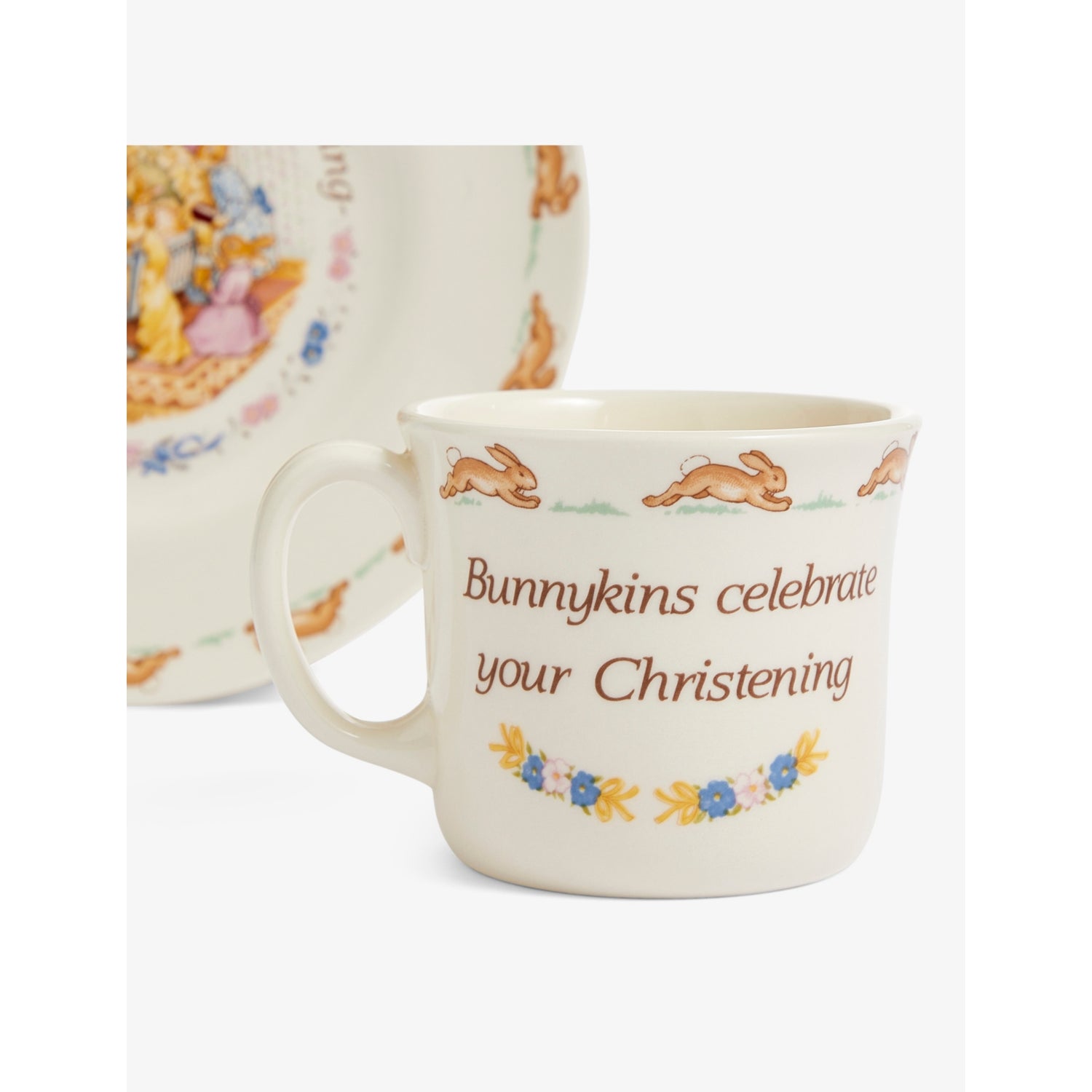 Royal Doulton Bunnykins christening plate and mug set, imported from the UK