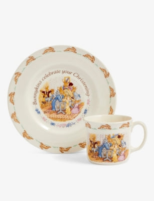 Royal Doulton Bunnykins christening plate and mug set, imported from the UK