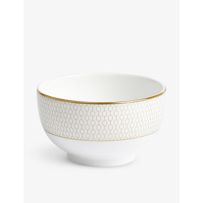 selfridges Wedgwood Gio Gold Metallic Geometric-Pattern Bone China Bowl 11cm- Buy online at McGrocer