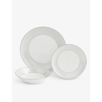 selfridges Wedgwood Gio Platinum Geometric-Pattern 12-Piece Bone China Dinner Set- Buy online at McGrocer
