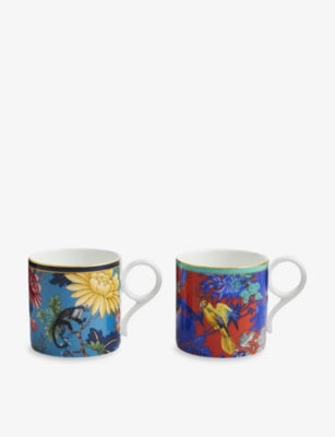 Wedgwood Wonderlust large floral bone china mugs, set of two (British brand)