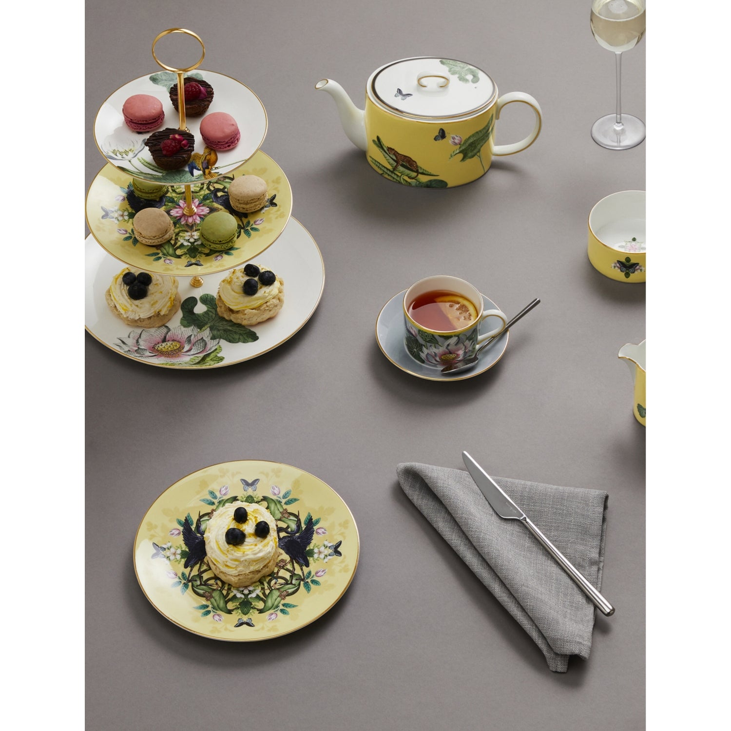 Wedgwood Waterlily three-tier bone china cake stand, imported from the UK