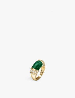 Van Cleef and Arpels Perlée Couleurs 18ct Yellow Gold Malachite and Round Diamond Ring