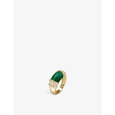 selfridges Van Cleef and Arpels Perlée Couleurs 18ct Yellow Gold Malachite and Round Diamond Ring- Buy online at McGrocer