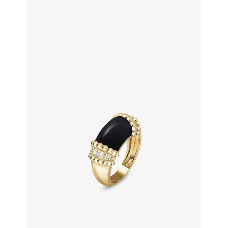 Perlée Couleurs 18ct Yellow Gold, Onyx and Round Diamond Ring - K