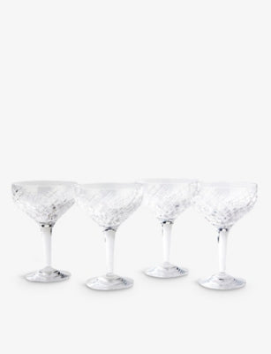 selfridges Soho Home Barwell Diamond-Cut Crystal Champagne Coupe Glasses Set of Four- Buy online at McGrocer