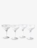 Barwell diamond-cut crystal champagne coupe glasses set of four, imported from the UK