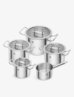 Zwilling J.A Henckels five-piece stainless steel cookware set, imported from the UK