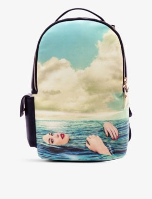 Seletti faux-leather backpack with Toiletpaper Seagirl print, imported from the UK