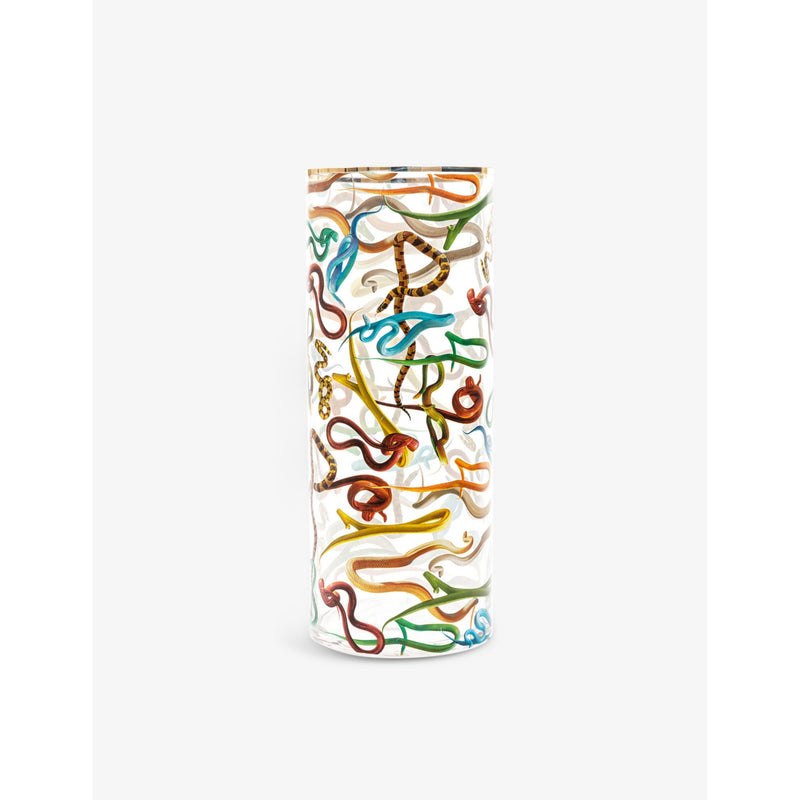 Seletti glass vase with snake print and gold-tone rim, 50cm (British brand)