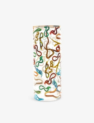 Seletti glass vase with snake print and gold-tone rim, 50cm (British brand)