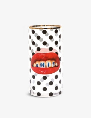 Seletti Toiletpaper cylindrical glass vase with mouth-print, 30cm (British brand)