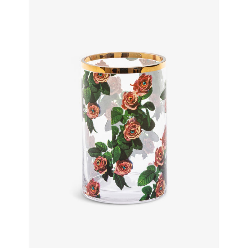 Seletti roses printed small cylindrical vase 14cm (British brand)