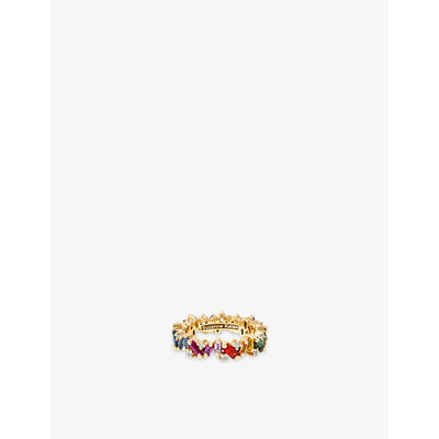 selfridges Suzanne Kalan Rainbow 18ct Yellow Gold 0.27ct Diamond and 2.10ct Sapphire Eternity Ring- Buy online at McGrocer