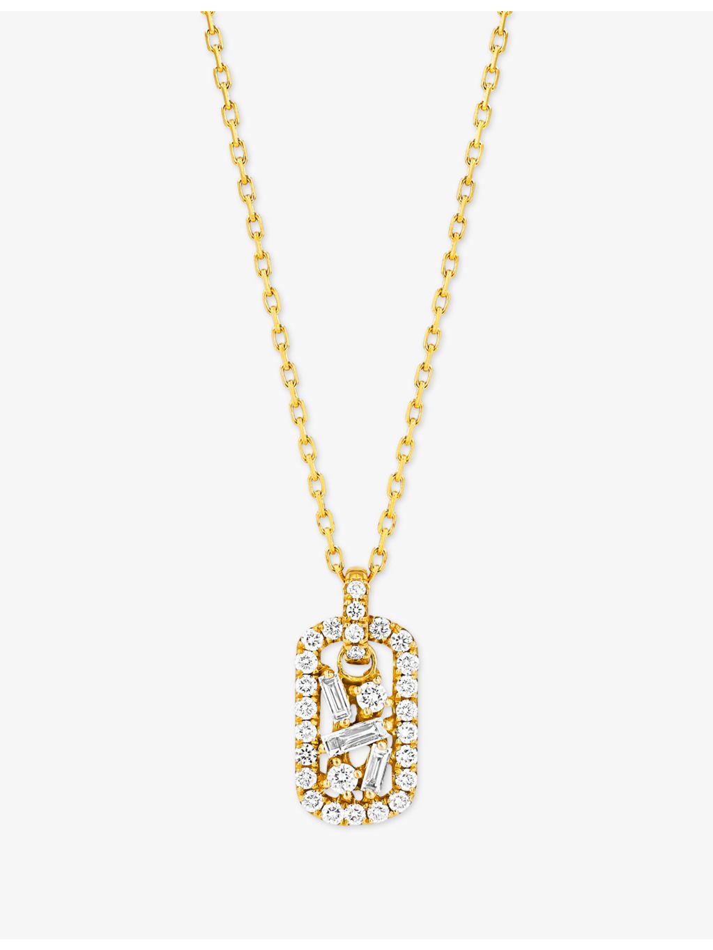 Suzanne Kalan diamond dog tag necklace 18ct gold, imported from the UK