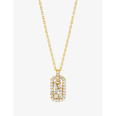 selfridges Suzanne Kalan Baby Dog Tag 18ct Yellow-Gold 0.13ct Brilliant-Cut and 0.05ct Baguette Diamond Necklace- Buy online at McGrocer