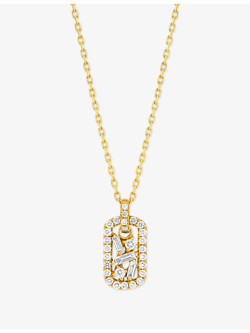 Suzanne Kalan diamond dog tag necklace 18ct gold, imported from the UK