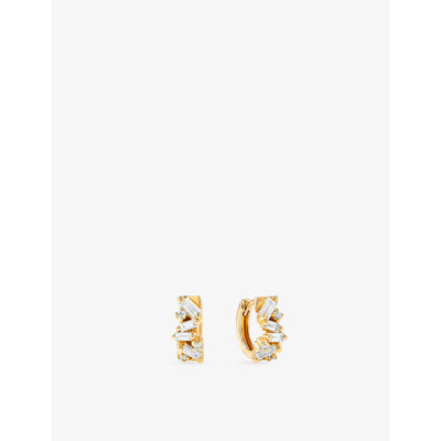 selfridges Suzanne Kalan Fireworks 18ct Yellow Gold 0.10ct Brilliant-cut & 0.60ct Baguette Diamond Huggie Earrings- Buy online at McGrocer