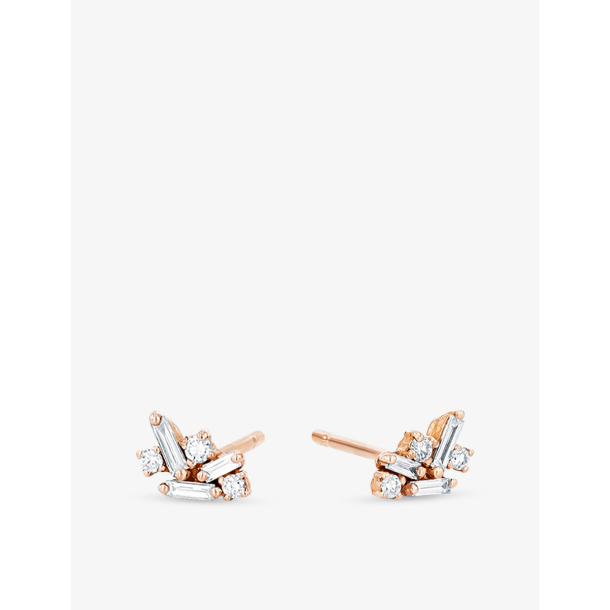 Suzanne Kalan rose-gold diamond earrings with baguette and brilliant cuts - British product