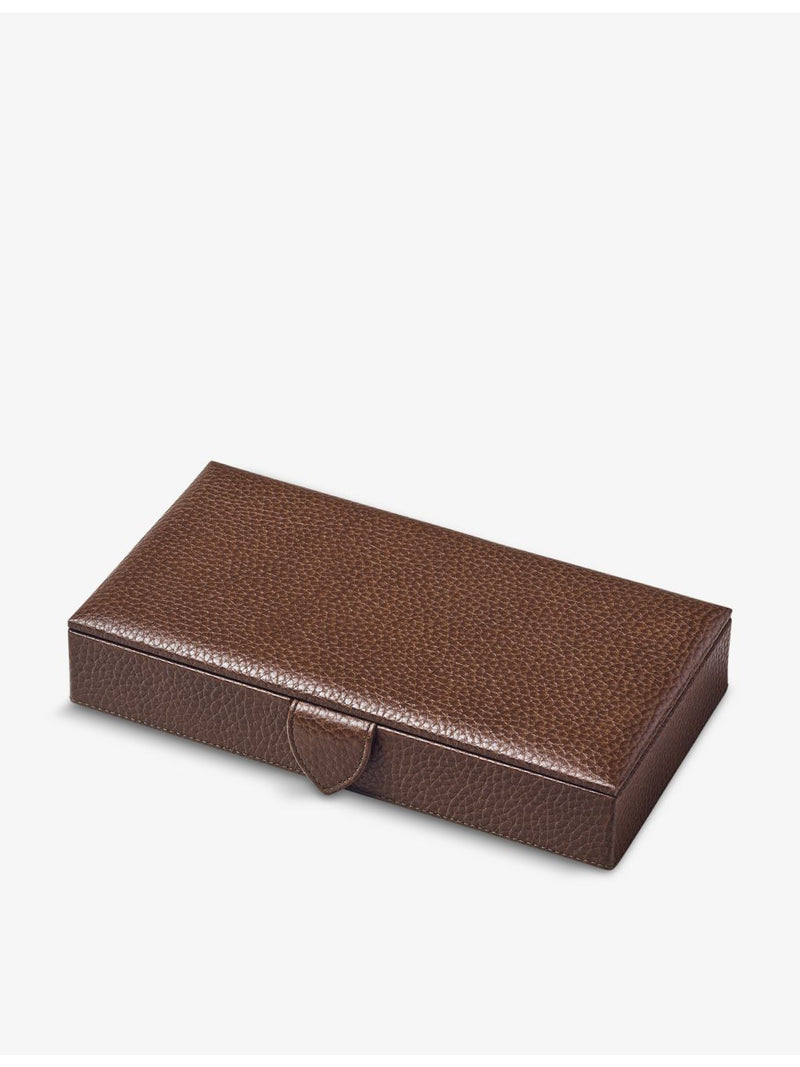 Aspinal of London grained-leather cufflink box with popper fastening - British product