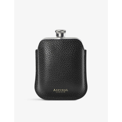 selfridges Aspinal of London Stainless Steel Hip Flask with Grained Leather Pouch- Buy online at McGrocer