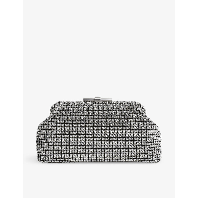 Reiss Adaline crystal-embellished woven clutch bag, UK version