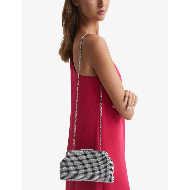 Reiss Adaline crystal-embellished woven clutch bag, UK version