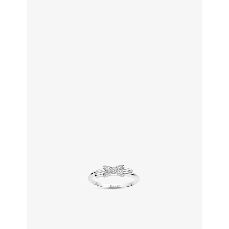 Jeux de Liens 18ct white gold and 0.05ct brilliant-cut diamonds ring - 53mm