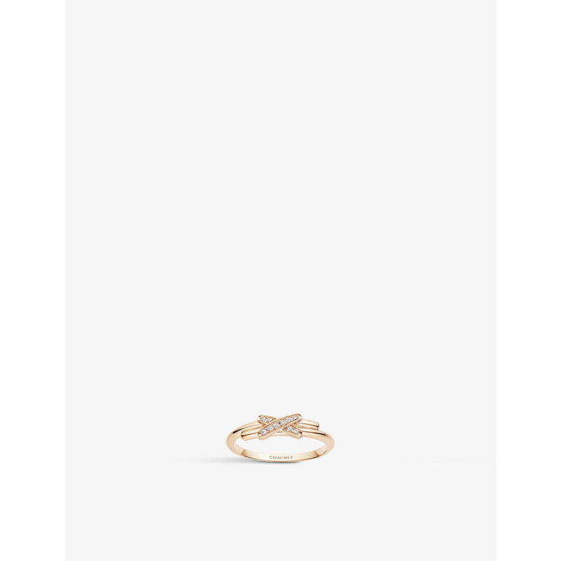 Jeux de Liens 18ct rose-gold and 0.05ct brilliant-cut diamond ring - 53mm