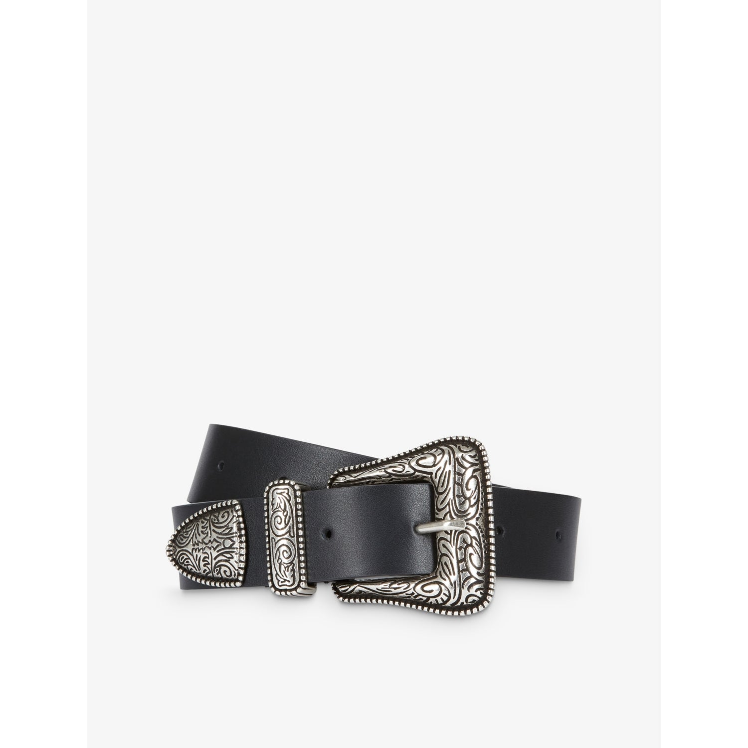 Western-buckle wide leather belt - S