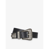 Western-buckle wide leather belt - S