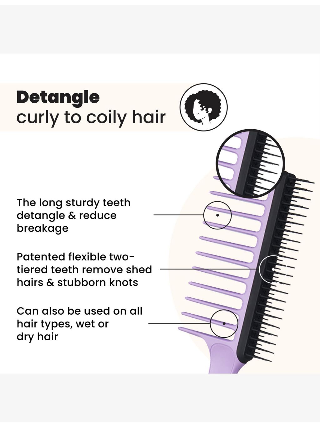 Tangle Teezer wide tooth comb for curly hair, imported from the UK