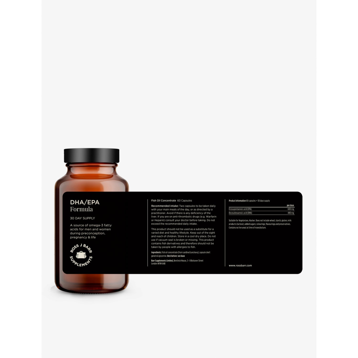Ross J Barr DHA/EPA Omega-3 supplement 30-day supply (British brand)
