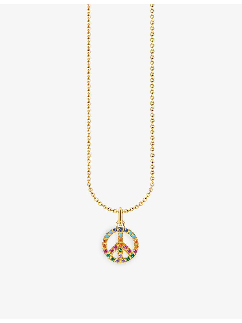 Thomas Sabo gold-plated peace necklace with rainbow stones, imported from the UK