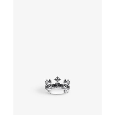 selfridges Thomas Sabo Crown Blackened Sterling-Silver and Zirconia Ring 1cm- Buy online at McGrocer