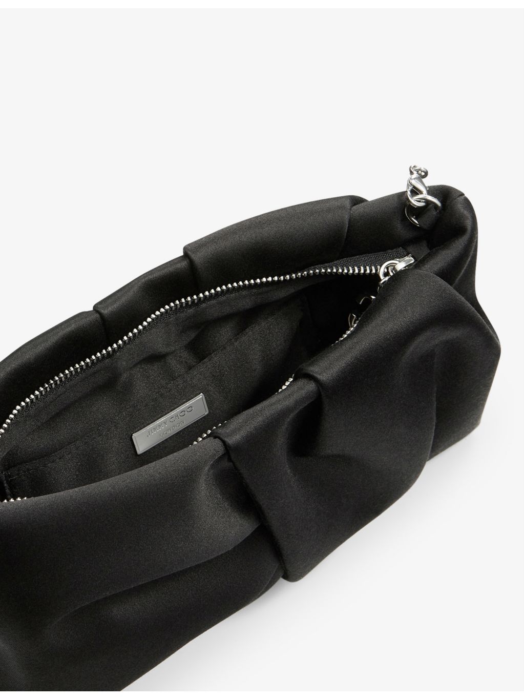 Jimmy Choo Bonny satin clutch bag with chain strap (British brand)