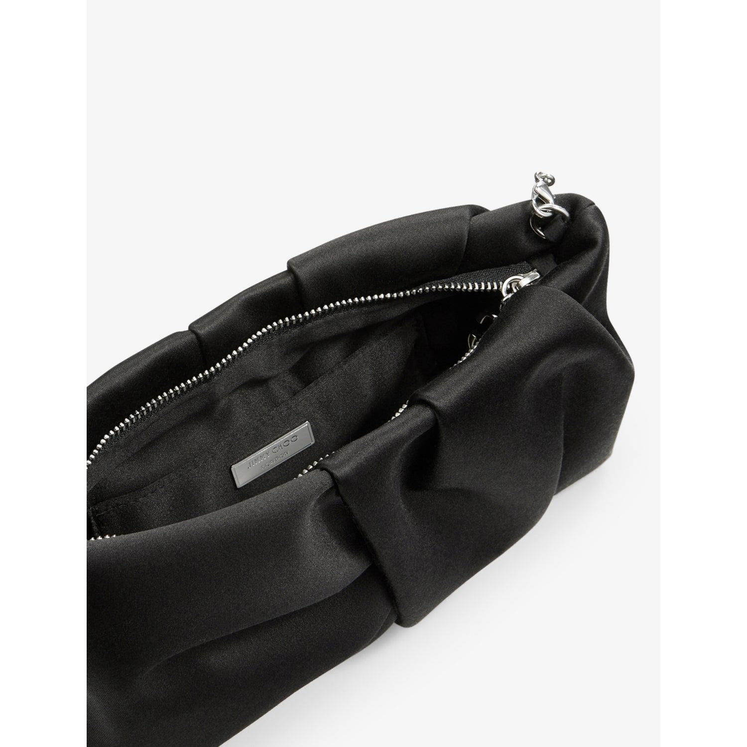 Jimmy Choo Bonny satin clutch bag with chain strap (British brand)