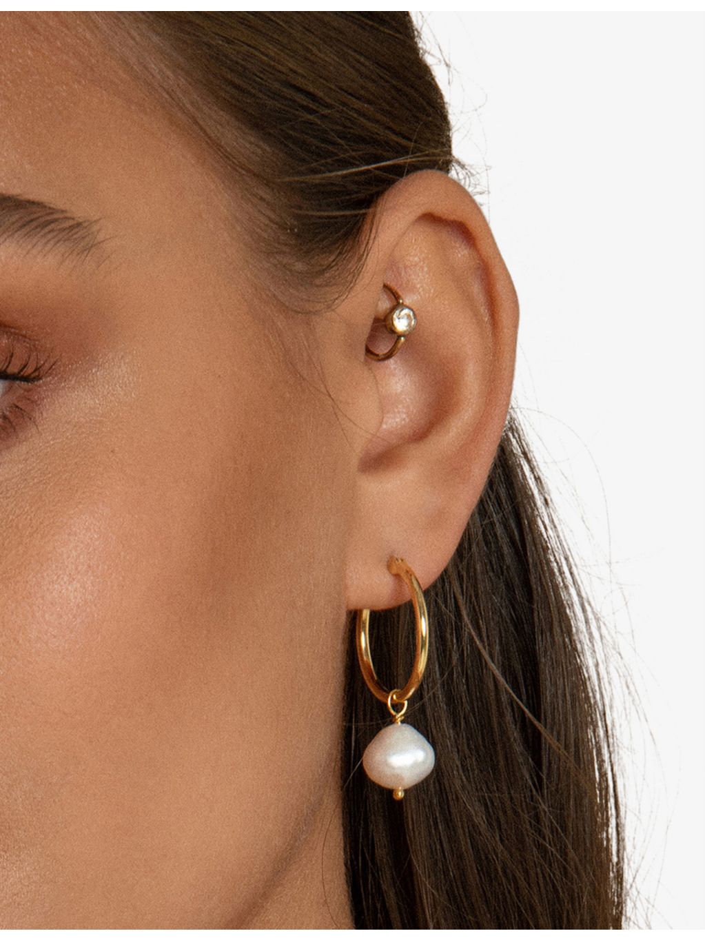 La Maison Couture gold vermeil Keshi pearl hoop earrings 2.5cm, UK version