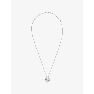 selfridges Van Cleef & Arpels Vintage Alhambra Guilloché 18ct White Gold Pendant 42cm- Buy online at McGrocer
