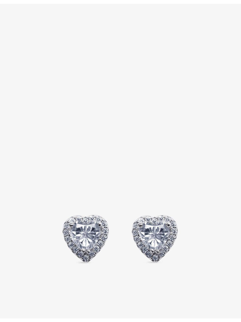 CARAT London sterling silver cubic zirconia heart earrings, imported from the UK
