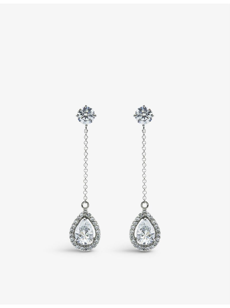 CARAT London pear-shaped cubic zirconia drop earrings, sterling silver (British brand)