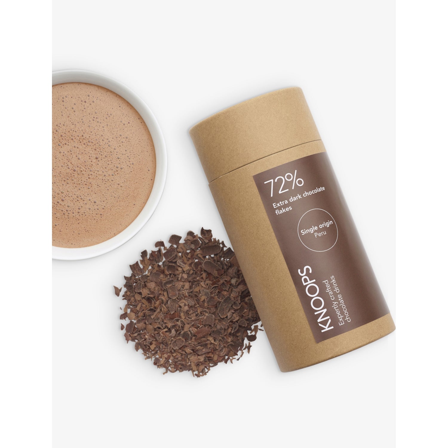 Knoops 72% extra dark hot chocolate flakes 250g, imported from the UK