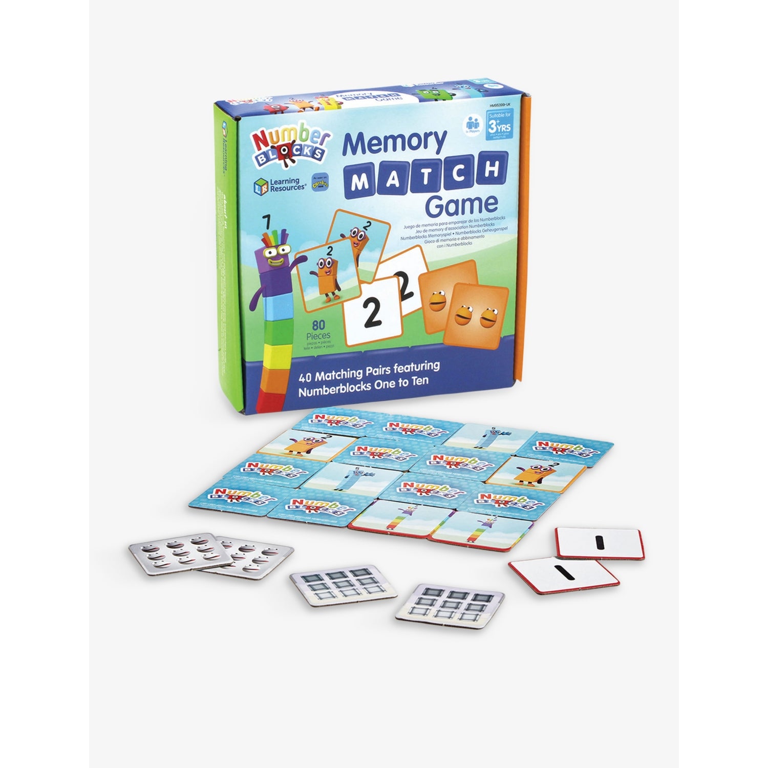 Numberblocks memory match card game with 80 paper cards (British brand)